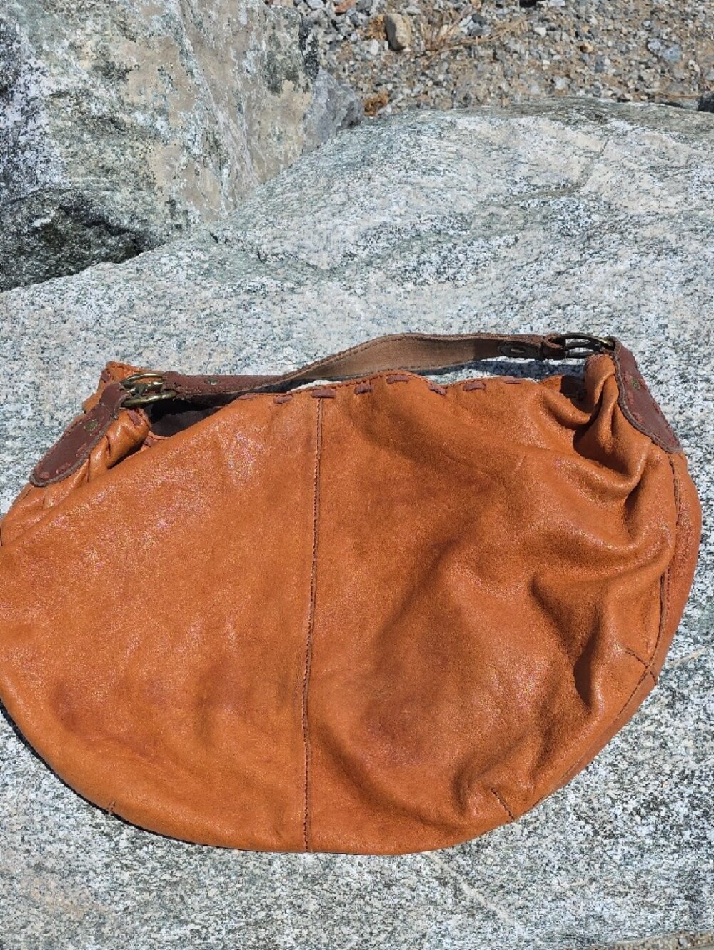 Lucky Brand Burnt Orange/Tan Floral Embossed Leather Hobo - Picture 7 of 15